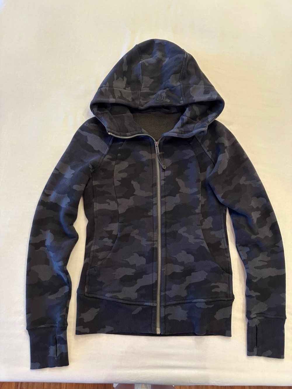 Lululemon Scuba Style Full Zip Hoodie Size 4 Dark Camo Black Gray